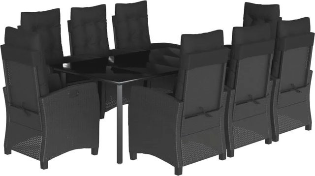 vidaXL 9-teilige Garten-Essgruppe aus Polyrattan mit Kissen und Glastisch in Schwarz - Bild 1
