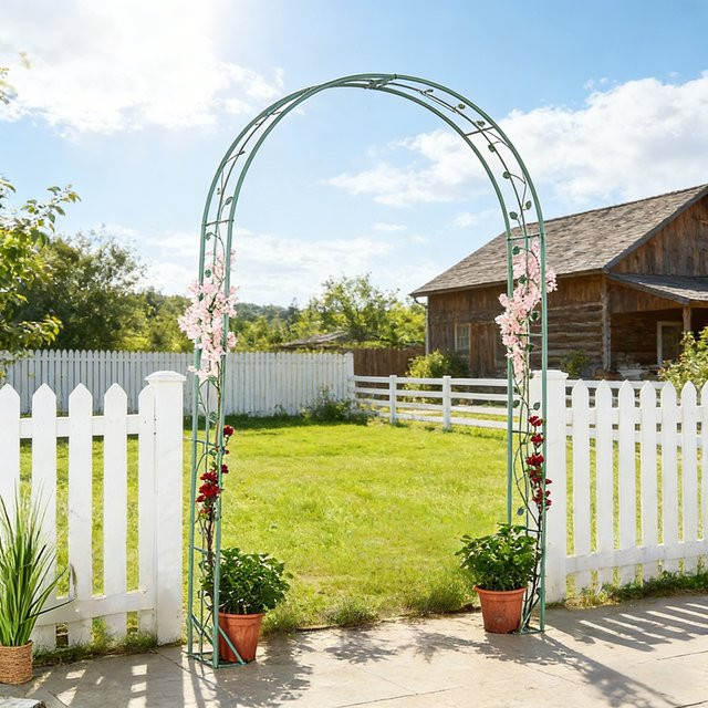 Grüner Eisenkunst-Bogen als Klettergitter und Rankhilfe für Garten und Balkon, Höhe: 239 cm, Breite: 150 cm, Tiefe: 15 cm - Bild 1