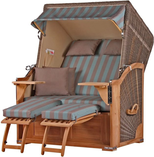 bene,iving Strandkorb Komplettset Schaalsee aus Teakholz und PE-Geflecht in Grau, Modell 520, B/T/H: 170 x 125 x 80 cm - Bild 1