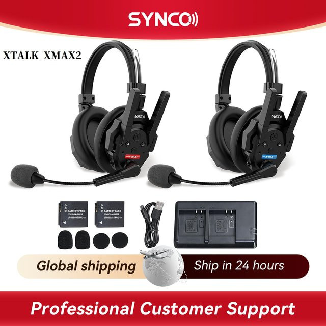 SYNCO XTALK XMAX2 Drahtloses Intercom-Headset-System für 2 Personen, Dual In-Ear Kommunikation mit Bluetooth und Rauschunterdrückung, Schwarz, Reichweite 500 m - Bild 1