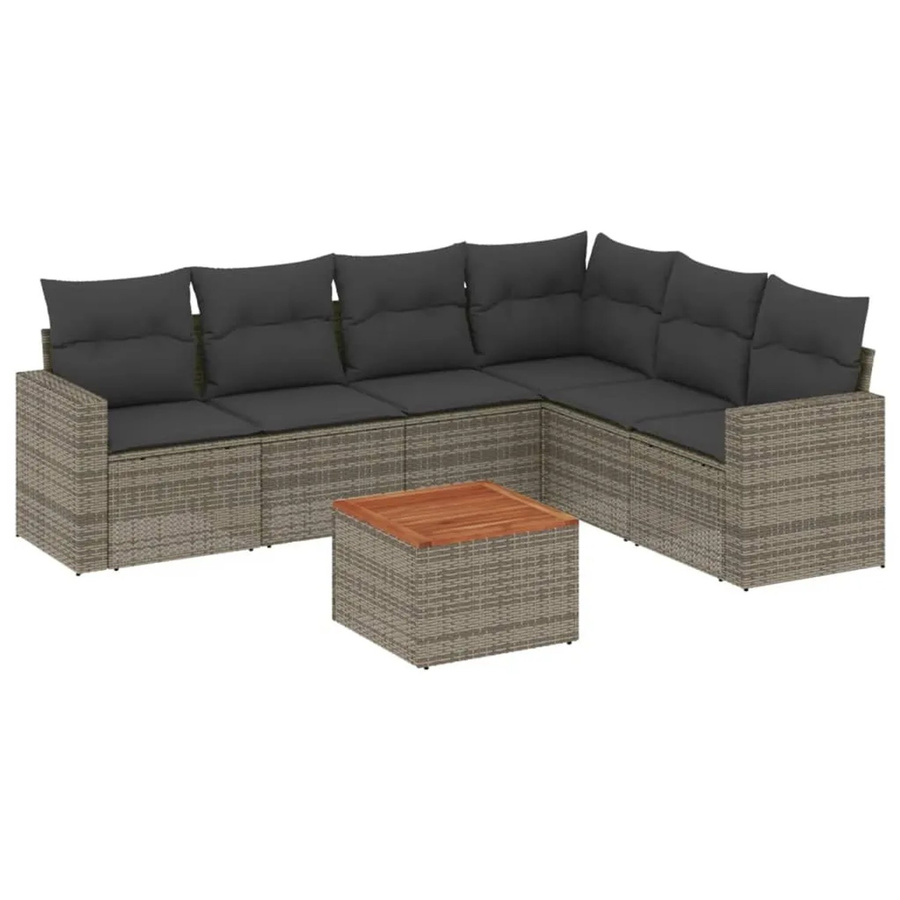 vidaXL 7-tlg Garten-Sofagarnitur aus Poly Rattan und Akazienholz in Grau mit Kissen Modell 43 - Bild 2