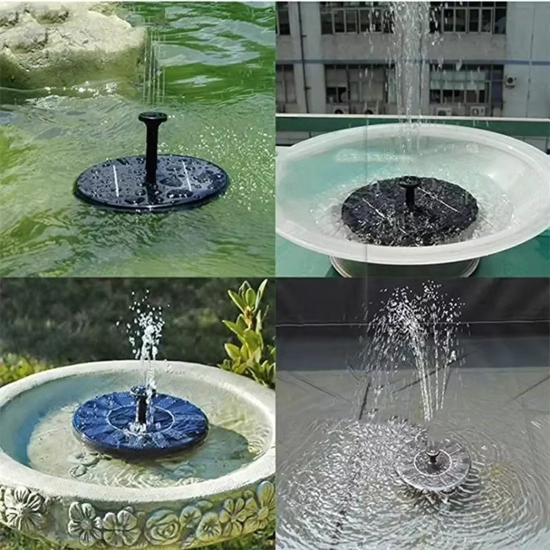 XMSJ Solarbetriebener Brunnen mit 6 Düsen und Akku in Schwarz für Vogelbad, Garten und Teich - Bild 5