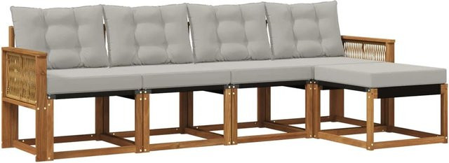 vidaXL Outdoor-Sofagarnitur aus massivem Akazienholz mit Textilene und Kissen in Grau und Natur - Bild 1