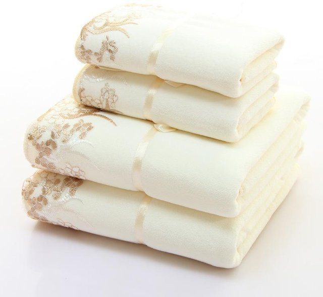 ZHPBD Mikrofaser Handtuch Set mit floraler Spitze und Bestickung, weiß, B: 70 cm, L: 140 cm - Bild 1