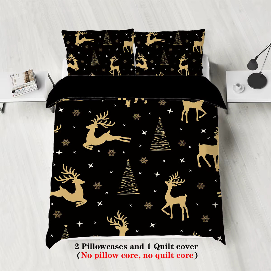 3-teiliges Bettwäsche-Set mit Weihnachtsmotiv und Rentiermuster in Schwarz, bestehend aus 1 Bettbezug und 2 Kissenbezügen, Breite: 135 cm, Länge: 200 cm - Bild 2