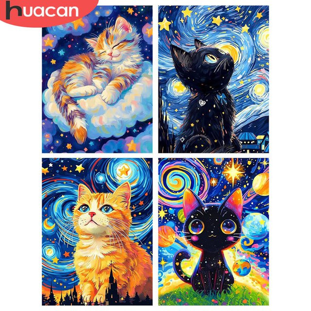 HUACAN 5D Diamant Mosaik Set Katze Sternenhimmel Wanddekoration, Vollbohrer Kreuzstich Diamantmalerei, Mehrfarbig, B/H: 30 x 20 cm - Bild 1