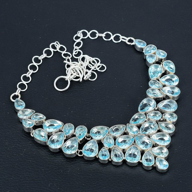 Halskette 925 Silber, Aquamarlin, Unisex, 50,8 cm - Bild 1