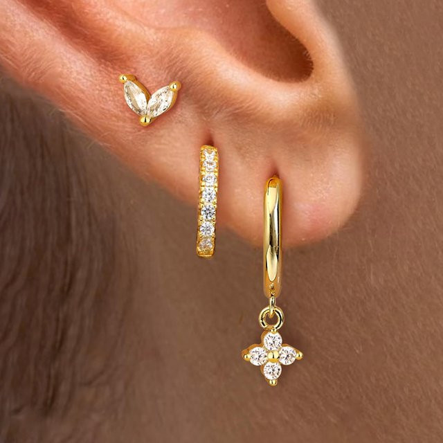 Maodane Ohrringe Set, 14K Gold überzogen, Schmetterling, Blume, Zirkonia, Damen - Bild 1