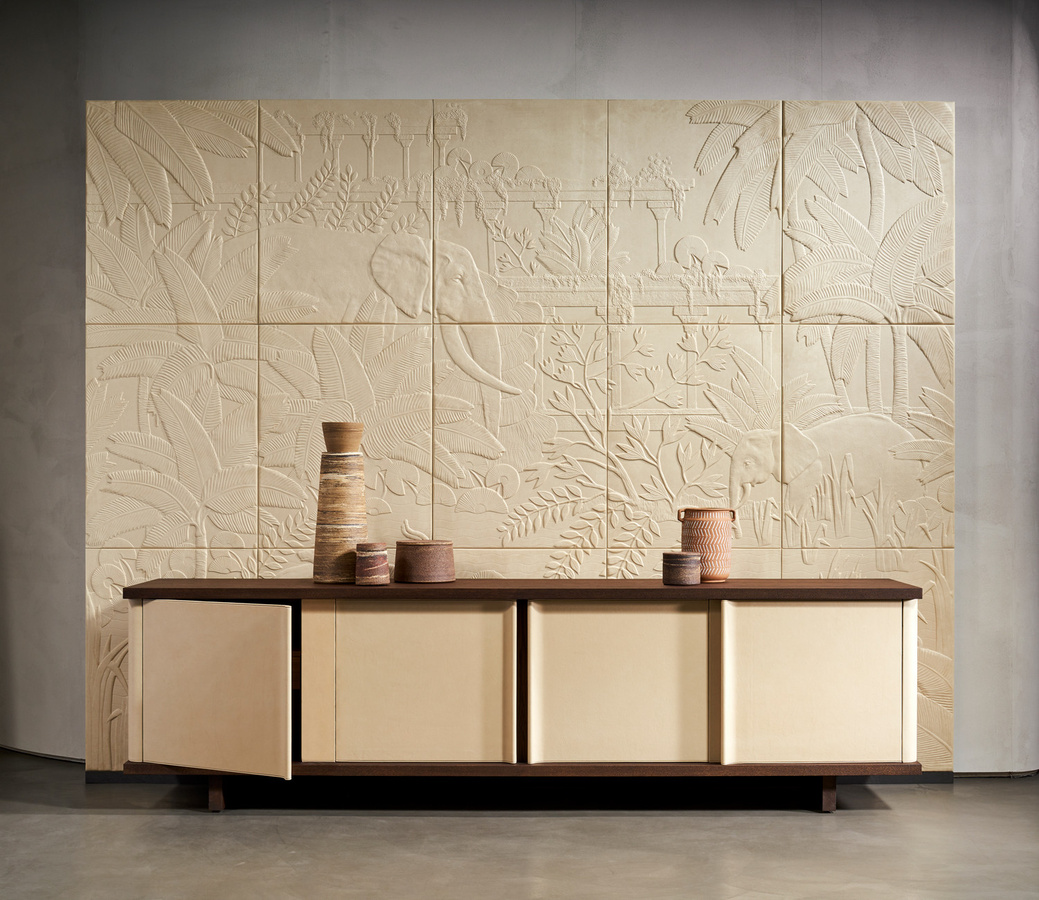 Arte International Wandbild Mural Between Rivers in Beige aus Rattan und Textil im Boho-Stil - Bild 1