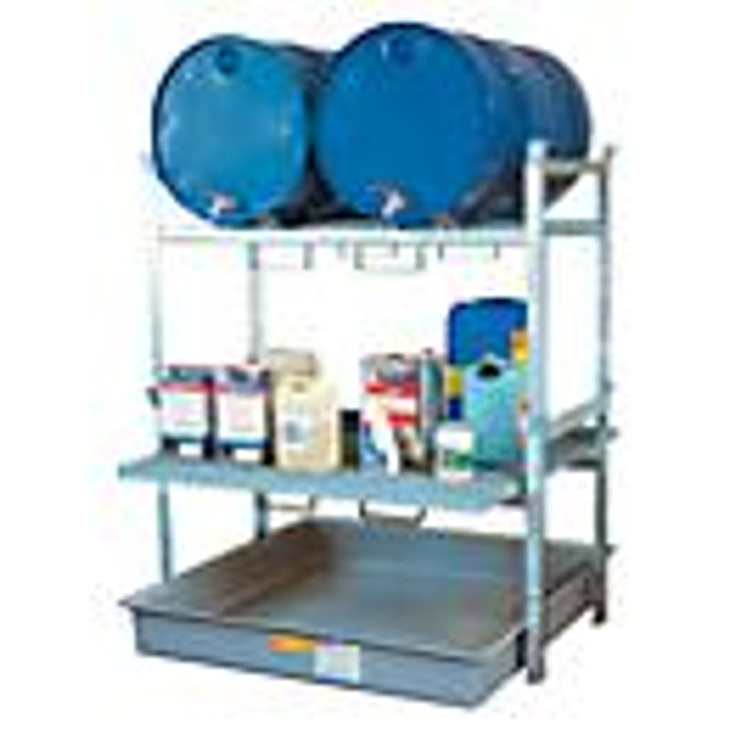 CEMO Fassregal Typ 800 Variante 4 in Grau mit Fassauflage, Gitterrost und GFK-Auffangwanne für 2 x 200 l Fässer, B/T/H: 128 x 141 x 162 cm - Bild 2