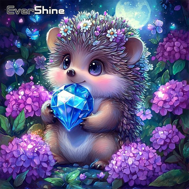EverShine Diamant-Mosaik-Tiergemälde Igel mit Hortensien als Diamant-Stickerei in Multicolour für Kinder, B/H: 20 x 20 cm - Bild 1