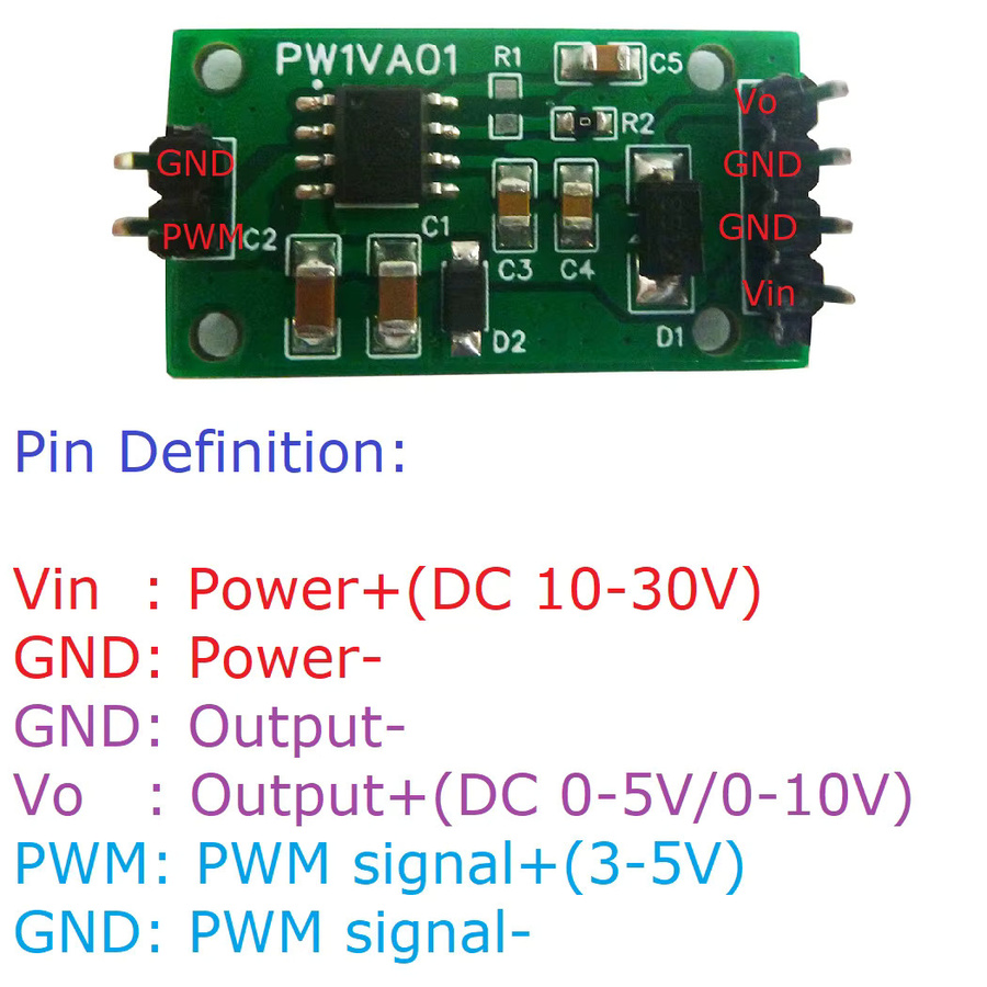 eletechsup PW1VA01 PWM-zu-DAC-Konverter für Arduino UNO MEGA und PLC zur Umwandlung von 0-100% Impulssignalen in 0-5V oder 0-10V Spannungsausgang in Grün - Bild 3