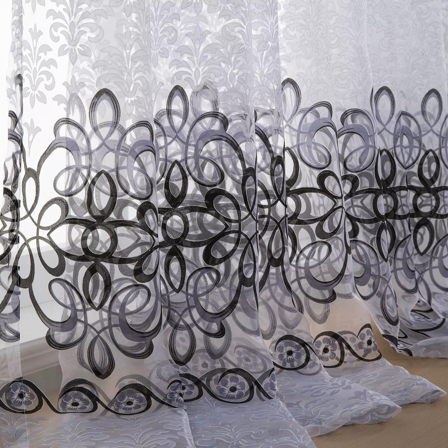 AiFish Jacquard Tüll-Vorhang mit floralem Muster in Grau und Weiß, rustikaler Transparentvorhang für Küche, Wohnzimmer und Schlafzimmer, Breite: 230 cm, Höhe: 100 cm - Bild 2