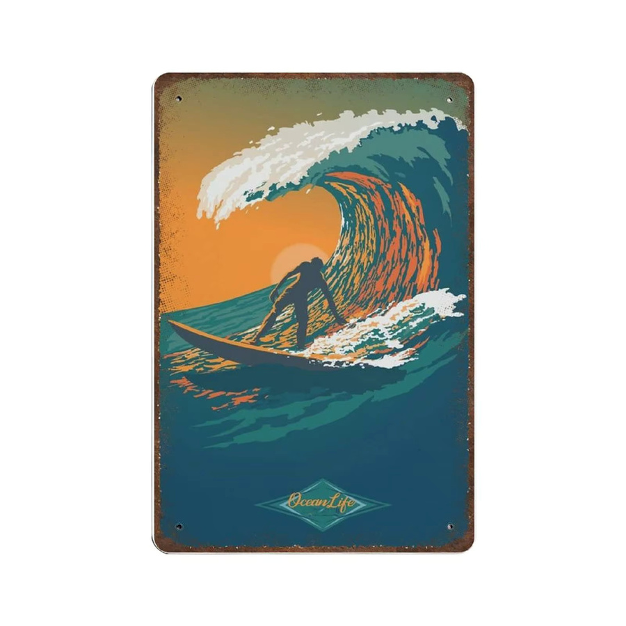 Dreacoss Retro Metall Blechschild Ocean Life Surf Club Wanddeko in Multicolour, B: 20,0 cm, H: 14,0 cm - Bild 2