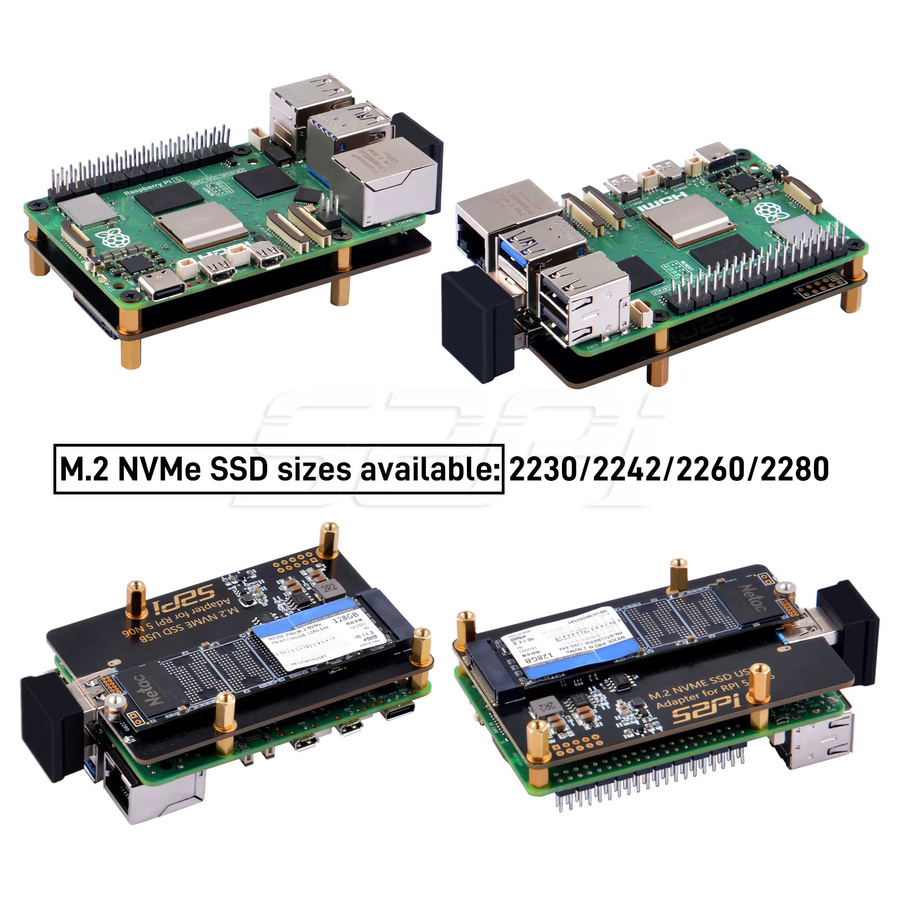 52Pi N06 M.2 NVMe SSD USB-Adapter für Raspberry Pi 5, kompatibel mit 2230/2242/2260/2280 SSDs, Schwarz - Bild 3