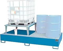 Auffangwanne Bauer AWA 21 aus Stahl in Blau für 2 x 1000 l IBC mit 1 Abfüllaufsatz und 1 Gitterrost, B/T/H: 146,0 x 265,0 x 86,3 cm - Bild 1