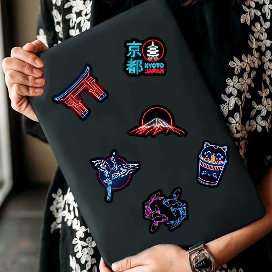 50 Stück Japanische Kyoto Neon-Stil Aufkleber in Multicolour für DIY-Projekte wie Notizbücher, Koffer und Gitarren - Bild 3