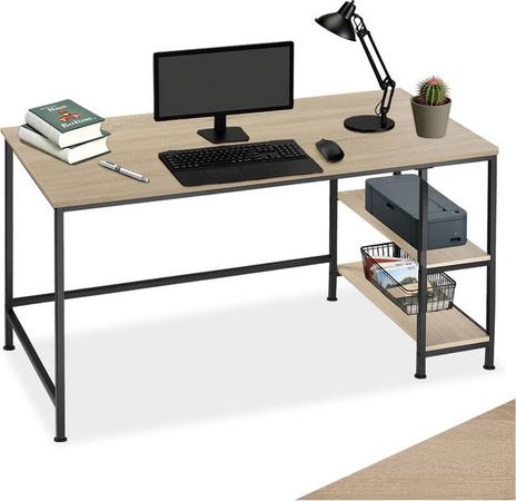 tectake Computer-Schreibtisch Canton Industrial Style in Eiche Sonoma mit Seitenregal, B/T/H: 120 x 60 x 75,5 cm