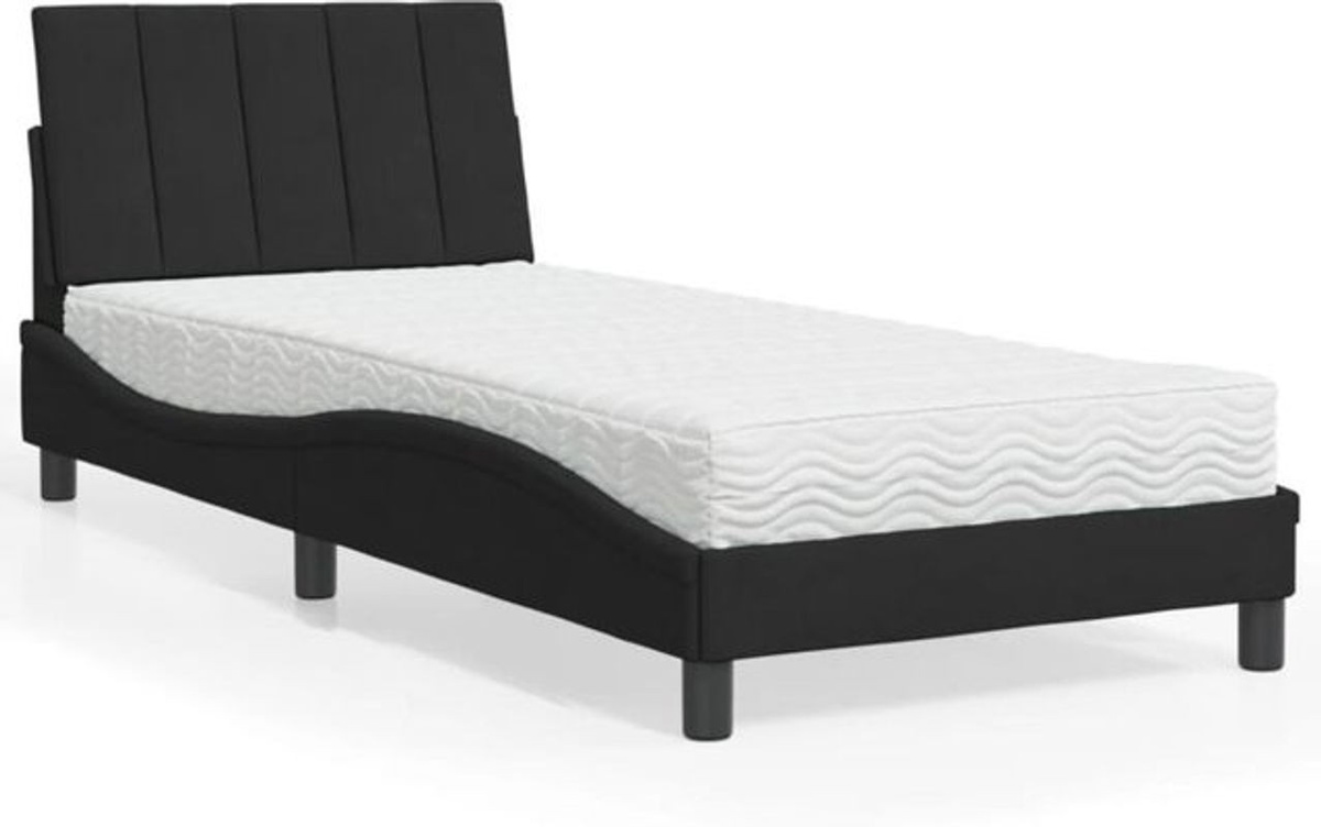 Polsterbett Hanko von Vidaxl in Schwarz mit Matratze aus Samt, B/T: 80 x 200 cm - Bild 1