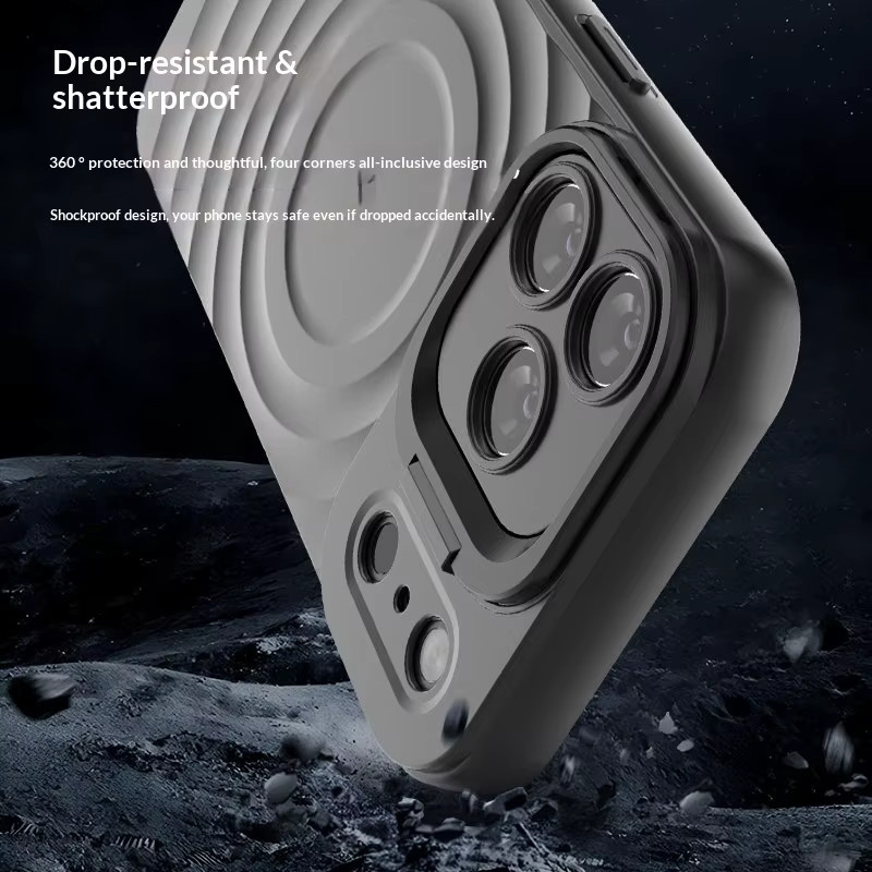 NUCWIN Ripple Case für iPhone 17 16 15 14 13 Pro Max Plus mit MagSafe und faltbarem Objektivständer, Stoßfeste Hülle in Schwarz - Bild 2
