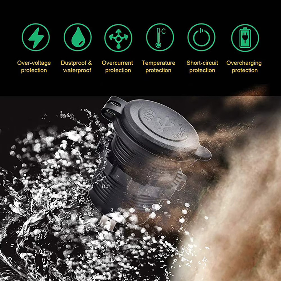 KEBETEME Autoladegerät-Buchse mit PD3.0 und QC3.0 Schnellladung, doppelte USB-C-Anschlüsse, wasserdicht, 78 W, Aluminium, Schwarz, für 12 V/24 V Boote und Motorräder - Bild 6