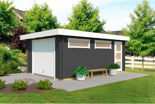 Lasita Blockgarage Canberra Set mit Schwingtor in Carbongrau, B/T: 422,7 x 600 cm - Bild 1