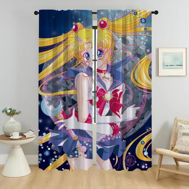 Sailormoon Verdunkelungsvorhang für Kinderzimmer, 2er-Set Paneel-Vorhänge mit Grafik-Design, Mehrfarbig, Breite: 50 cm, Höhe: 70 cm - Bild 1