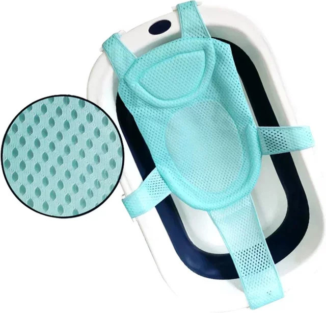 Rutschfeste Baby Badewannenmatte in Blau mit Liegestütze und Sitzkissen für Neugeborene - Bild 1