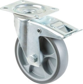 BS Transportrolle L420.B44.126 Lenkrolle mit Totalfeststeller in Grau und Silber mit Raddurchmesser 125 mm - Bild 1
