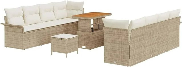 vidaXL Garten-Sofa-Set 11-teilig aus Poly-Rattan und Akazienholz in Beige - Bild 1