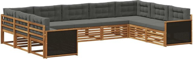 vidaXL Outdoor-Sofagarnitur in L-Form aus Akazienholz mit Kissen, Anthrazit und Natur - Bild 1