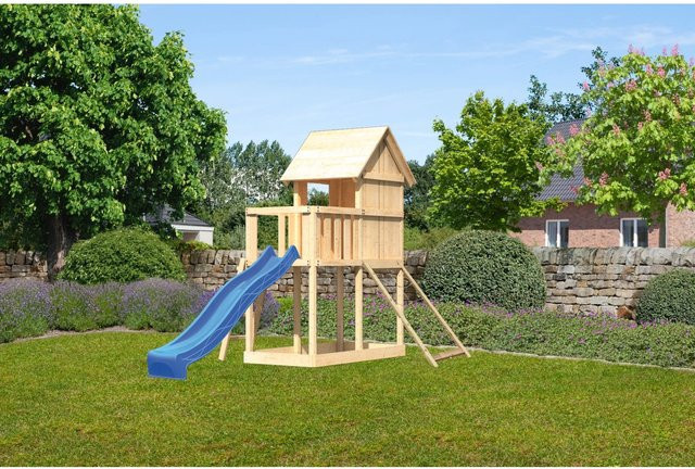 Karibu Stelzenhaus Frieda mit Netzrampe und Rutsche, Blau - Bild 1