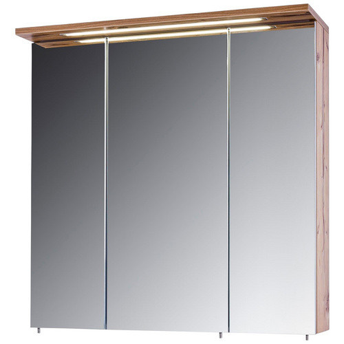 Schildmeyer Spiegelschrank Zadar, 3-türig mit LED-Beleuchtung und Glasfronten, Farbe Silberfichte-Braun, B/H/T: 70 x 71 x 16 cm - Bild 2