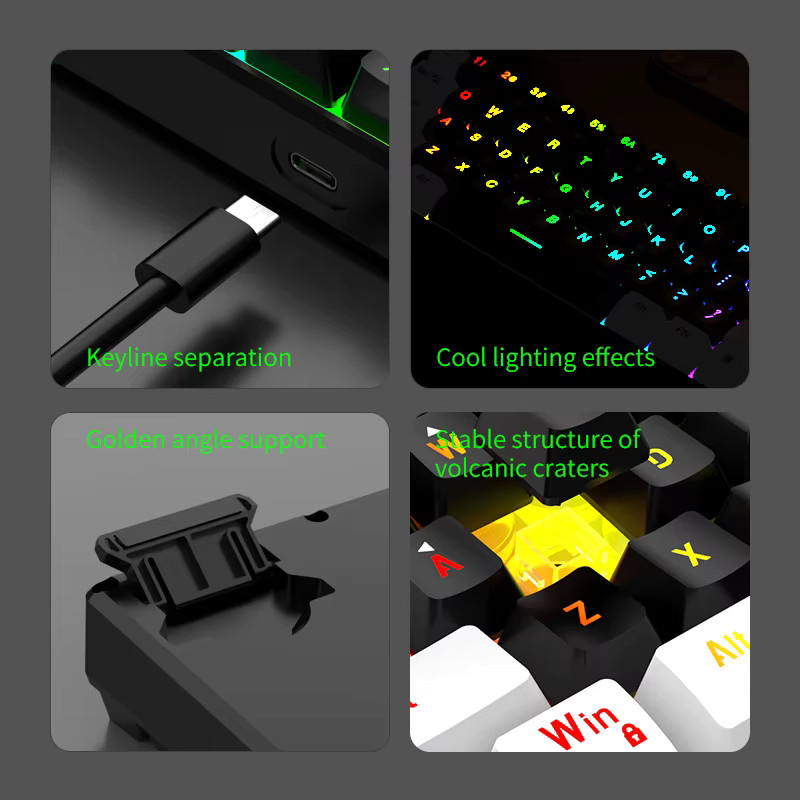 7KEYS Mechanische RGB-Tastatur mit 61 Tasten, wasserdicht, kabelgebunden, Farben: Weiß, Schwarz und Blau - Bild 6