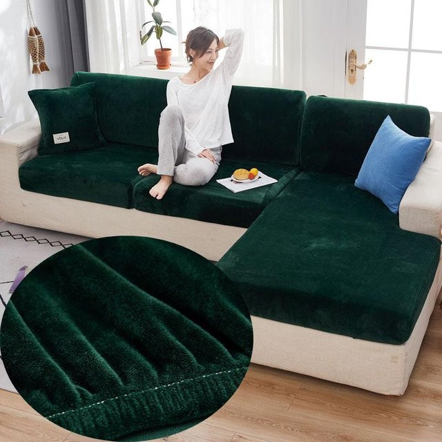 FebEr Samt-Sofa-Sitzbezug aus Jacquard in Dunkelgrün, elastischer Stretch-Schonbezug für dein Sofa - Bild 1