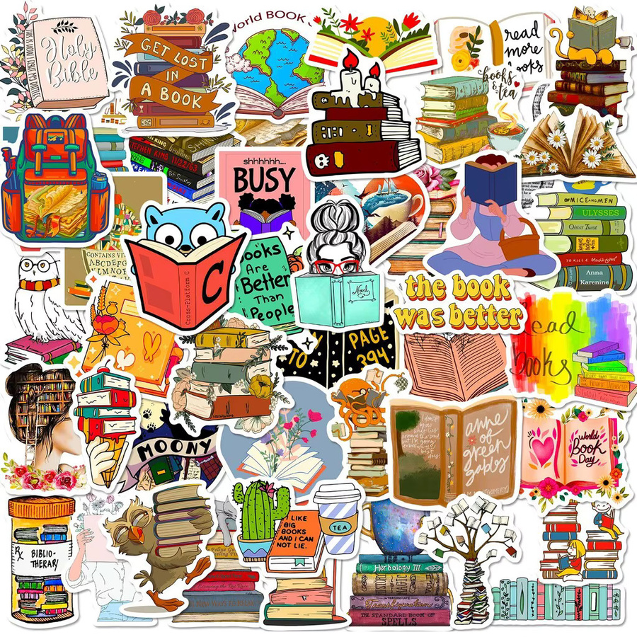 50 Stück wasserdichte Lesebuch-Doodle-Aufkleber in Multicolour für Laptop, Handy und Tablet von Sticker Story Store - Bild 1