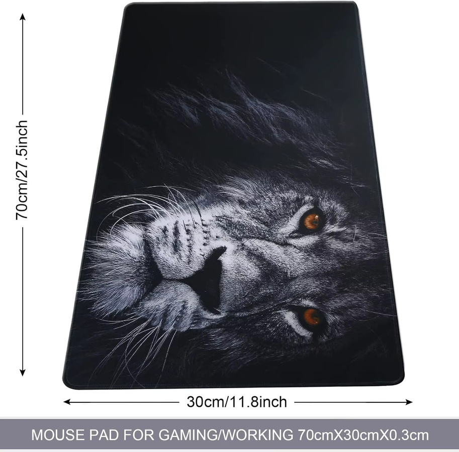 Gaming-Mauspad Black Lion in Schwarz mit genähten Kanten und rutschfester Naturkautschuk-Basis für Desktop und Büro - Bild 2