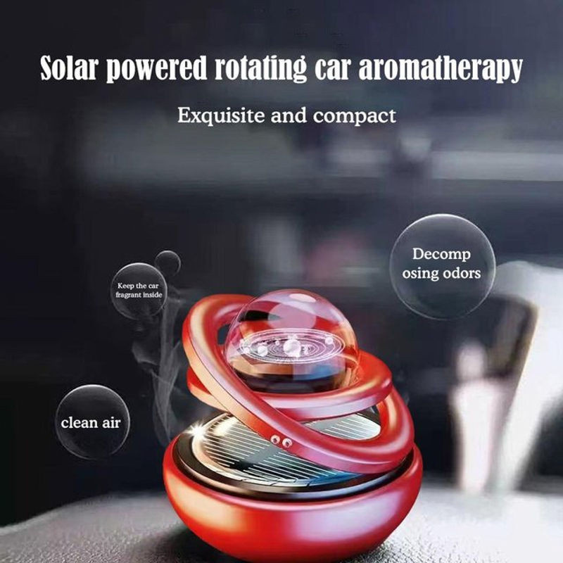 Solarbetriebener Auto Lufterfrischer mit rotierender Planet-Aromatherapie in Rot - Bild 1