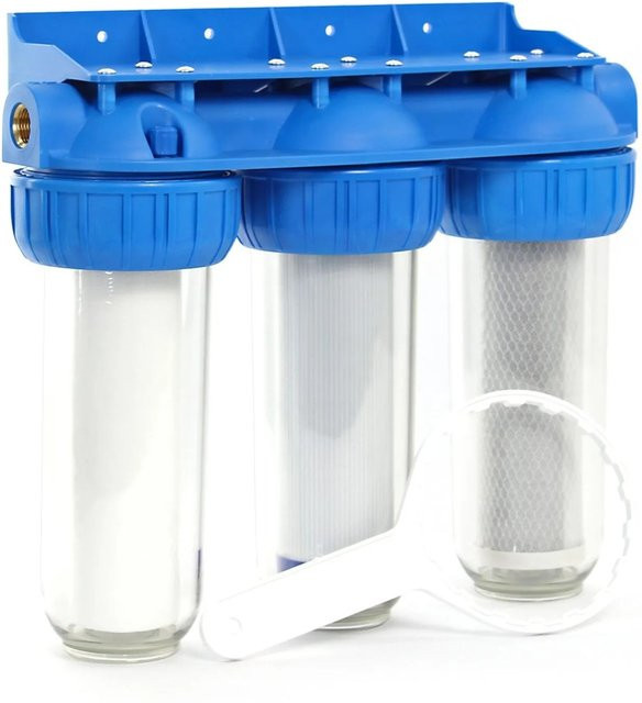 Naturewater Nw-Br10B4 3-Stufen Wasserfiltersystem mit Sedimentfilter und Aktivkohle in Blau, 1 Zoll Anschluss - Bild 1