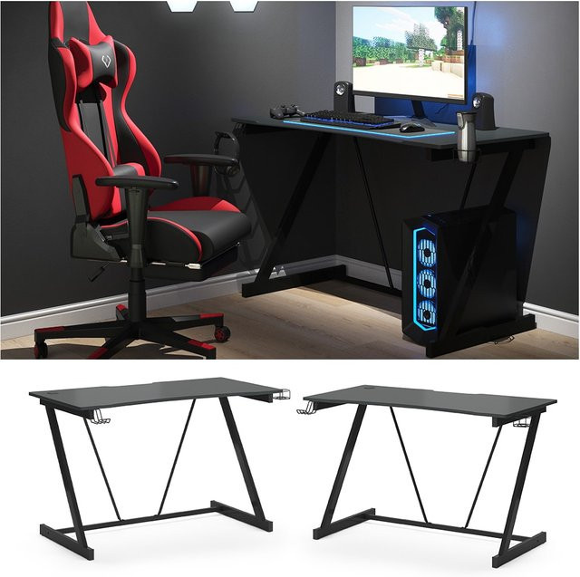 Vicco Gaming Schreibtisch Hudson in Z-Form mit Getränkehalter, Farbe Schwarz, Material MDF und Stahl - Bild 1