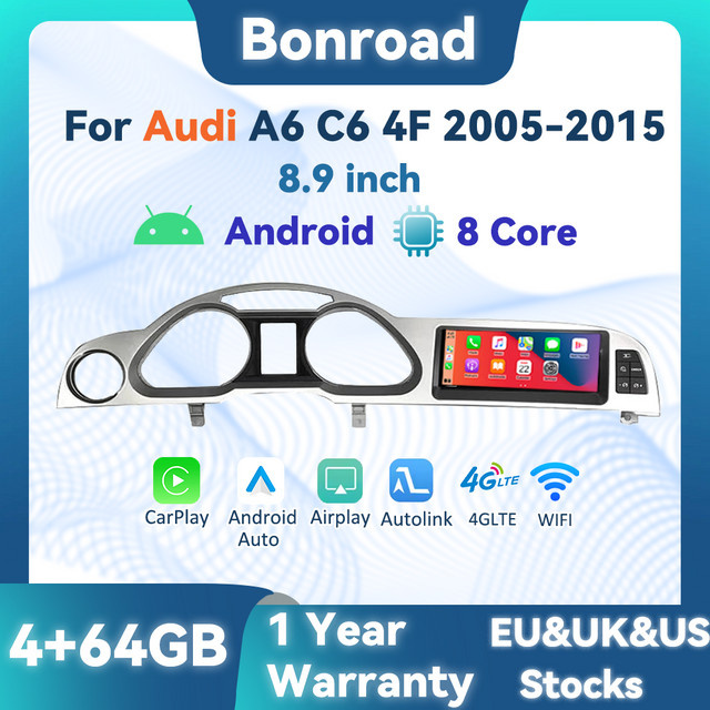 Bonroad Drahtloser Multimedia Player mit CarPlay und Android Auto für Audi A6 C6 4F 2005-2012 MMI 2G 3G in Schwarz mit Bluetooth und GPS - Bild 1