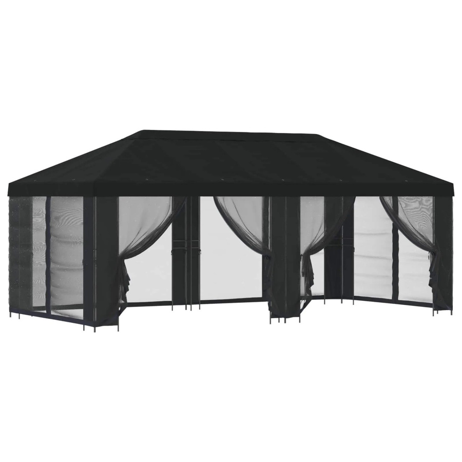 vidaXL Pavillon mit Seitenwänden aus Polyester und Stahl in Schwarz, B: 600 cm, T: 300 cm, H: 250 cm - Bild 2