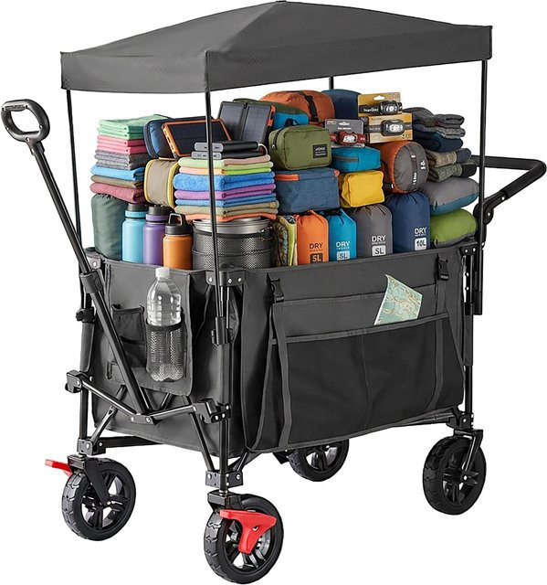 Relaxdays Bollerwagen aus Polyester in Grau, faltbar mit Dach, B/T/H: 131 x 54 x 97 cm - Bild 1