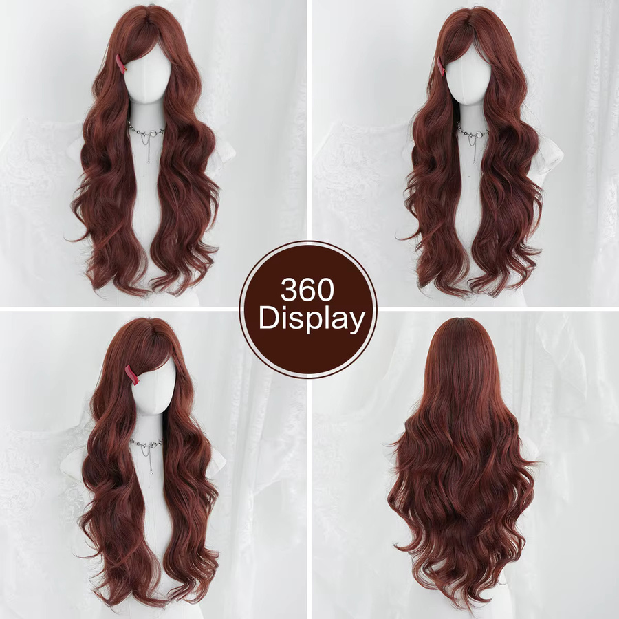 7JHH WIGS Perücke, lange gewellte Kupferperücke, Burgunderrot, Damen - Bild 3