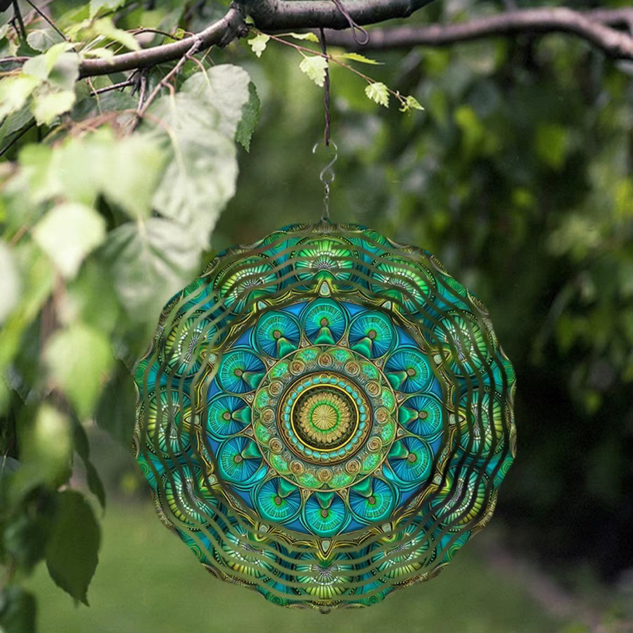 CIFBUY 360 Grad drehbarer Metall-Windspinner in Türkis-Gold mit Mandala-Design als geometrische Gartendekoration, Durchmesser: 25,4 cm - Bild 3