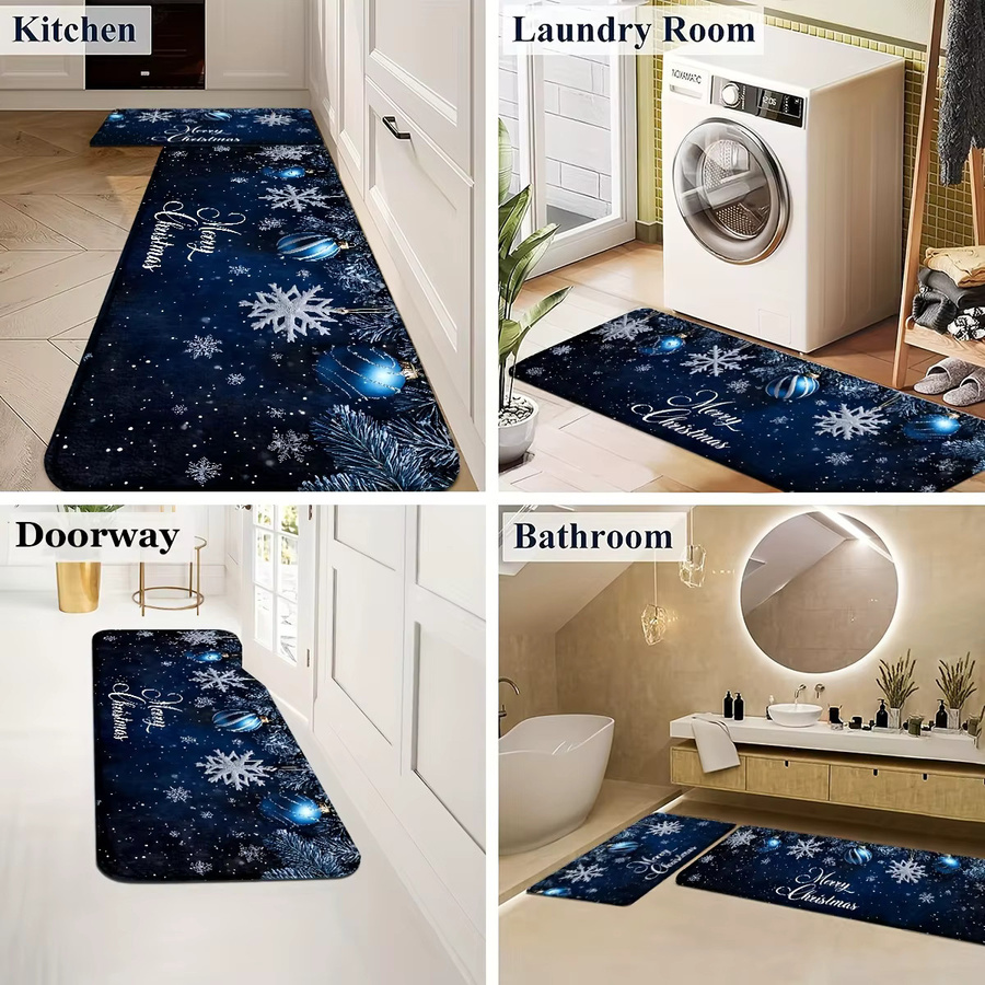 VIKAMA 2-teiliges Teppich-Set Schneeflocken Design in Blau, rutschfest und schmutzabweisend für Wohnzimmer, Flur oder Badezimmer - Bild 4