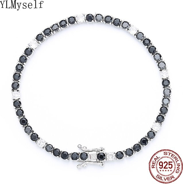 YLMyself Tennis Armband, 925 Silber, Zirkonia, Schwarz Weiß Mix, Unisex - Bild 1