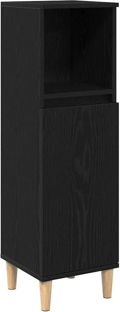 vidaXL Badezimmerschrank in Schwarz mit Eichen-Optik und Tür, B/T/H: 30 x 30 x 100 cm - Bild 1