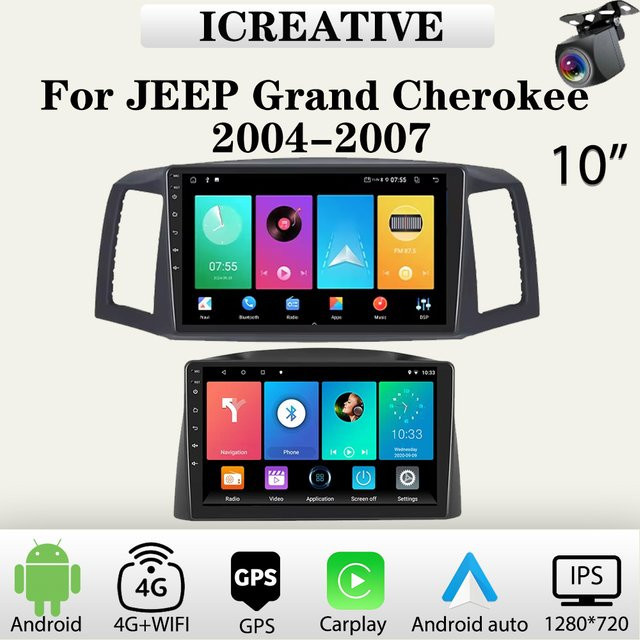 Icreative Android Auto Radio für JEEP Grand Cherokee 2004-2007 mit Multimedia, Wireless Carplay, Navigation und GPS, Schwarz - Bild 1