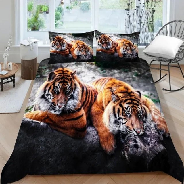 Lodestar 3D Tiger Bettwäsche Set aus Mikrofaser mit Kissenbezügen, Mehrfarbig, B/H: 135 x 200 cm - Bild 1
